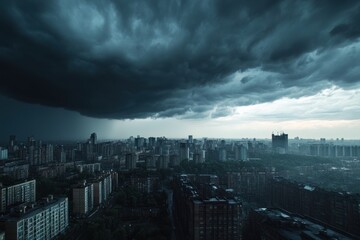Fototapeta premium Dark Storm Clouds Over a Cityscape