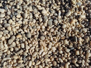 River, sea pebbles, small fraction. Stones for path. Gravel. Pebbles in landscape design. Round...