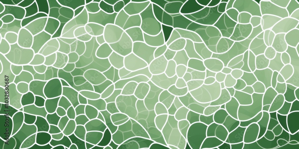 Poster elegant pattern of green and white doodles featuring an intricate network of wavy swirl lines