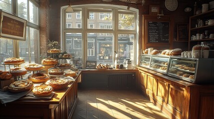 Naklejka premium Cozy bakery filled with delicious pastries.