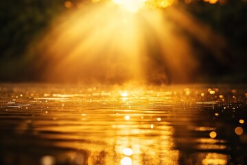 Fototapeta premium Golden Sunset Reflected in Rippling Water
