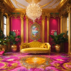 Fototapeta premium Luxury hotel room, colorful interior, AI generated illustration 