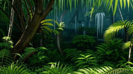 Naklejka premium Beautiful illustration of the jungle, grass foliage, ferns.