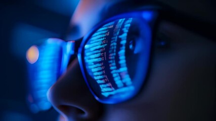 Professional woman coding late at night with a futuristic vibe, showcasing her tech skills in cybersecurity and it