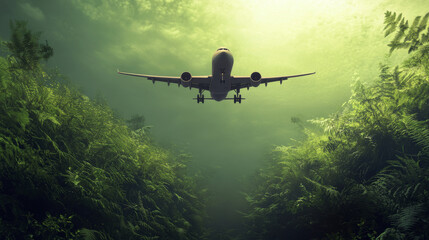 Naklejka premium Making air travel eco-friendly by reaching zero pollution.