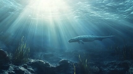 A hyper-realistic view of ocean warming in the Jurassic period, where life struggles to survive