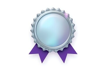 blank silver badge with a purple ribbon isolated on a white background create with ai