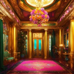 Obraz premium Luxury hotel room, colorful interior, AI generated illustration 