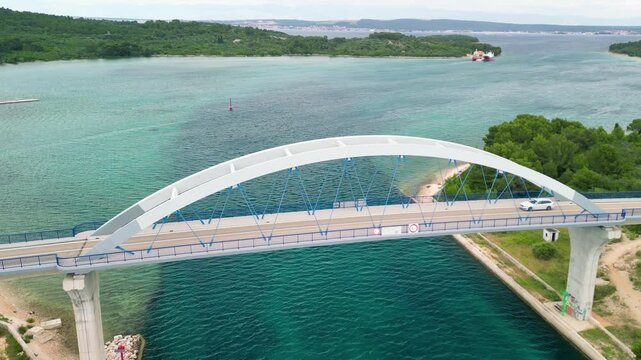 Zdrelac Bridge aerial view in Ugljan Island, Croatia