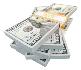 Stacks of One Hundred Dollar Bills Isolated. Transparent PNG.