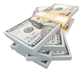 Stacks of One Hundred Dollar Bills Isolated. Transparent PNG.