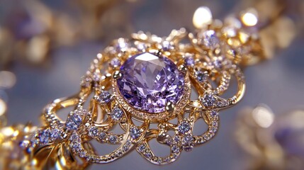 Exquisite Close-Up of Intricately Designed Pendant with Sparkling Gemstones and Shiny Metal Detail