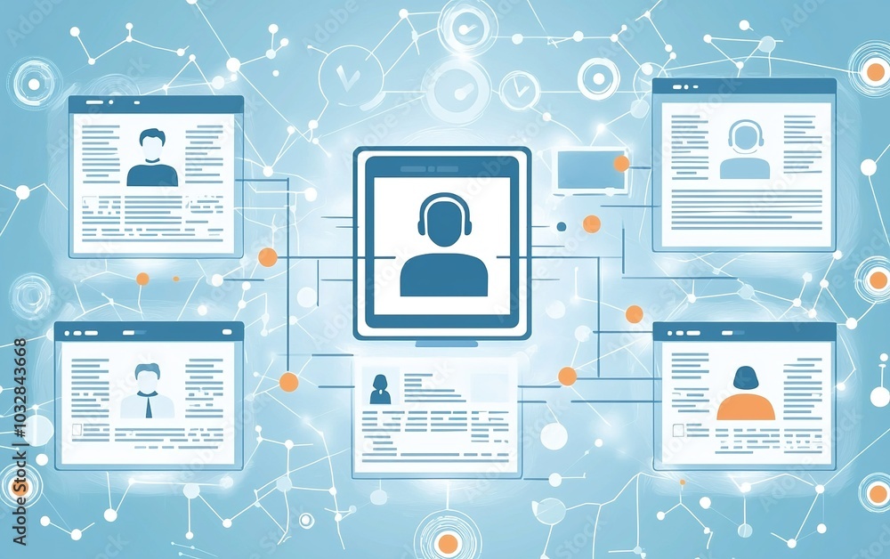 Poster networking and communication technology represented through interconnected user profiles in a digita
