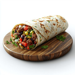 Savory Burrito with Fresh Ingredients on Wooden Board - Perfect for Healthy Meals and Mexican Cuisine Lovers