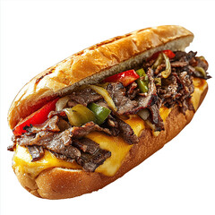 Mouthwatering Cheesesteak Sandwich with Melted Cheese and Saut&eacute;ed Mushrooms on a Hoagie Roll - Perfect for Comfort Food Lovers and Culinary Enthusiasts