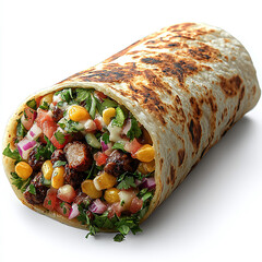 Deliciously Grilled Burrito Packed with Fresh Veggies, Beans, and Savory Meat - Ideal for Healthy Mexican Cuisine Enthusiasts and Food Photography