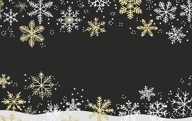Elegant winter snowfall design with golden and white snowflakes on a dark background for festive celebrations