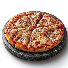 Deliciously Melted Cheese Pizza with Pepperoni and Herbs on a Black Stone Plate - Perfect for Culinary Photography and Food Stock Images