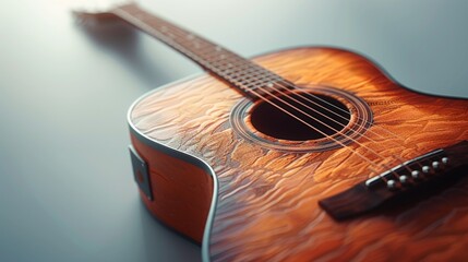 Fototapeta premium 3D illustration of a beautifully detailed guitar, with pastel tones on a light background, capturing an elegant feel for music themes