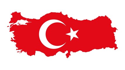 Turkey officially the Republic of Türkiye national flag isolated on white background.