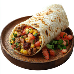 Gourmet Burrito with Fresh Ingredients on Wooden Board - Perfect for Healthy Meals and Mexican Cuisine Lovers