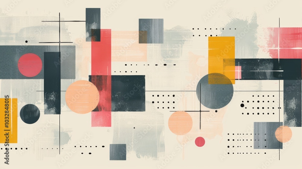 Fototapete A clean and minimalistic geometric design with Scandinavian colors, using abstract shapes like rectangles and circles