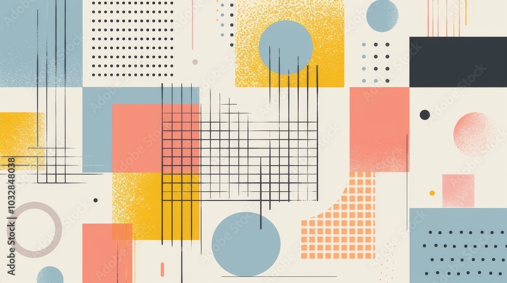 Poster a clean and minimalistic geometric design with scandinavian colors, using abstract shapes like recta