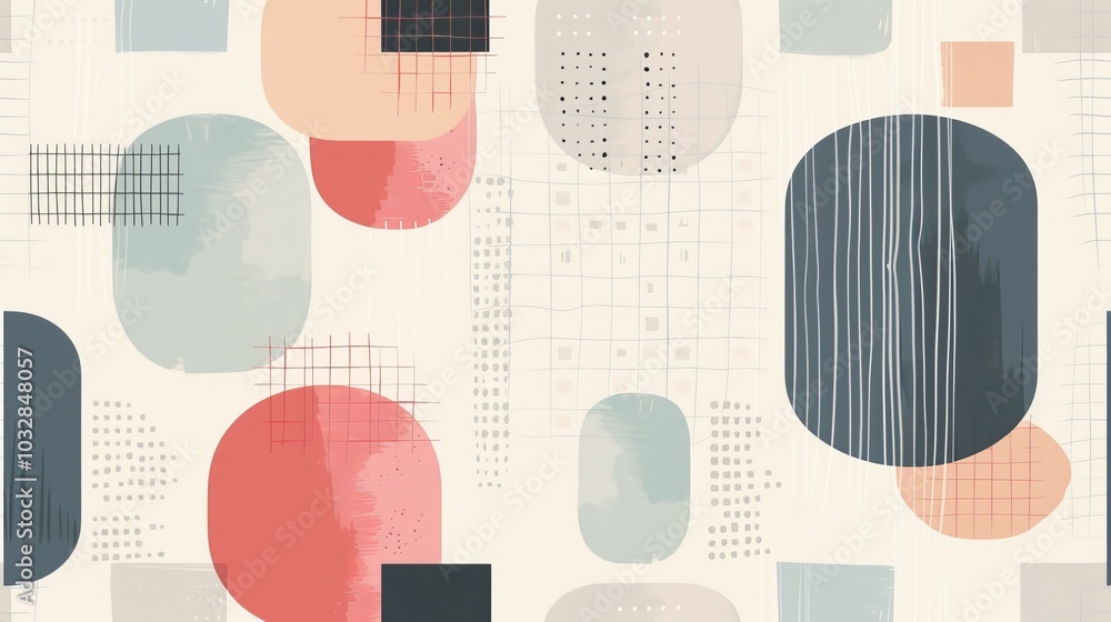 Poster a clean and minimalistic geometric design with scandinavian colors, using abstract shapes like recta