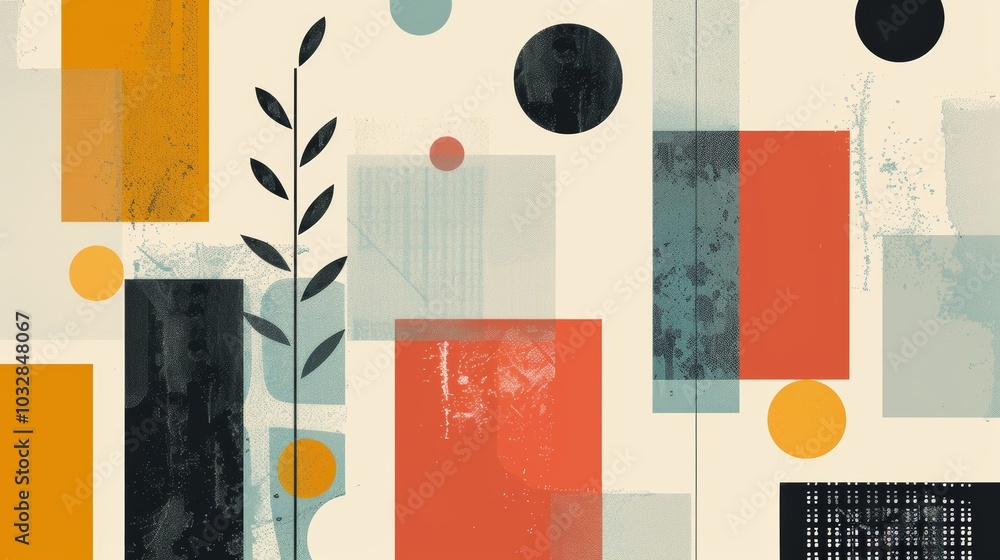 Poster a clean and minimalistic geometric design with scandinavian colors, using abstract shapes like recta