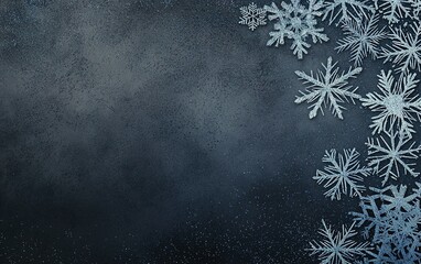 Elegant winter background featuring frosty snowflakes on a dark surface perfect for seasonal designs or holiday themes