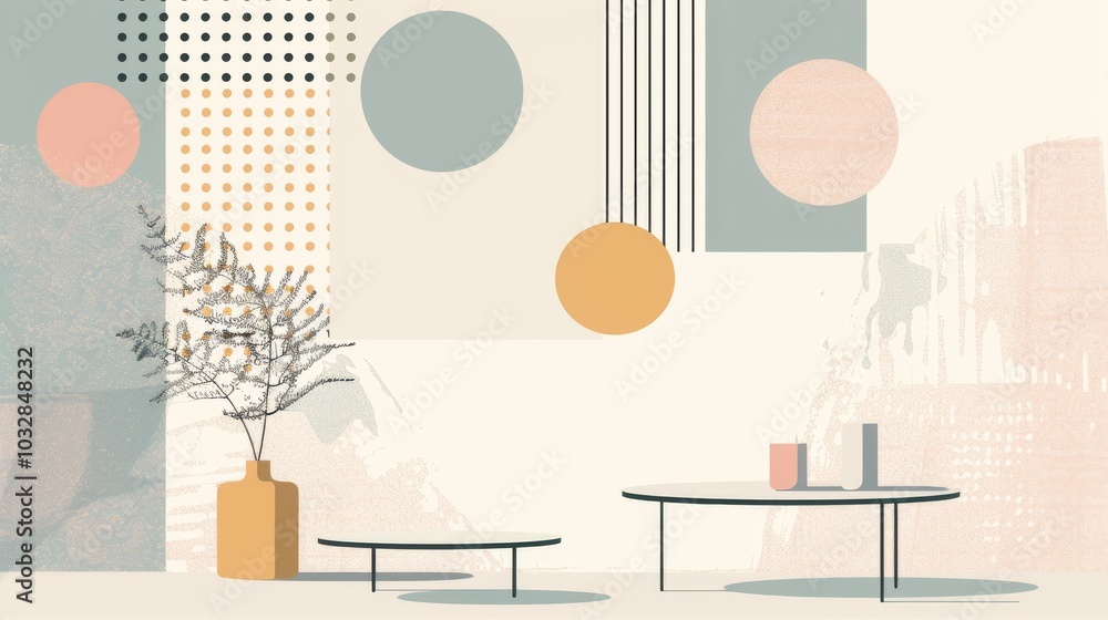 Poster a clean and minimalistic geometric design with scandinavian colors, using abstract shapes like recta