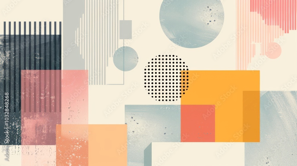 Poster a clean and minimalistic geometric design with scandinavian colors, using abstract shapes like recta