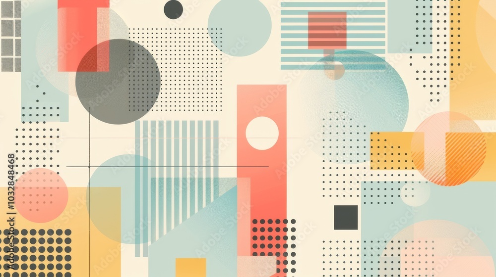 Poster a clean and minimalistic geometric design with scandinavian colors, using abstract shapes like recta