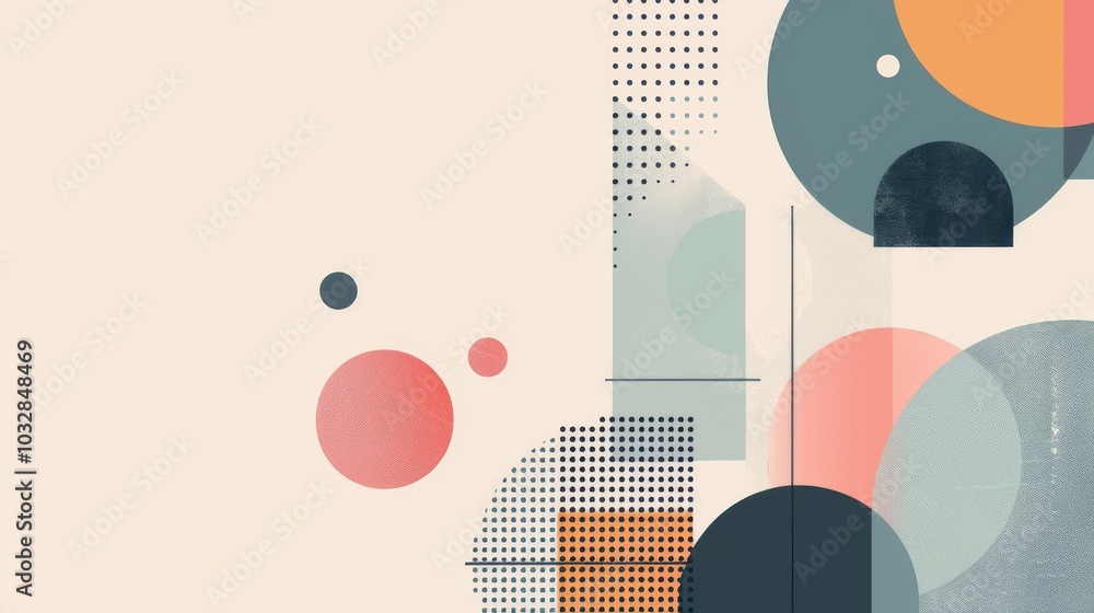 Poster a clean and minimalistic geometric design with scandinavian colors, using abstract shapes like recta
