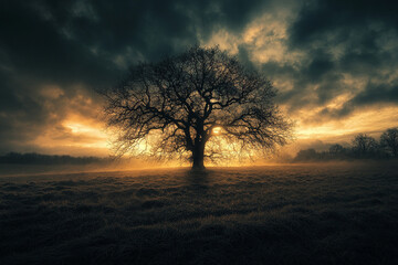 Fototapeta premium Tree in the field generative AI