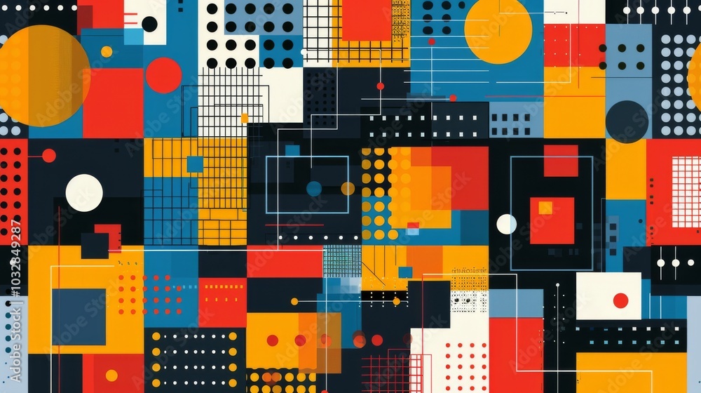 Poster a clean and minimalistic geometric design with scandinavian colors, using abstract shapes like recta