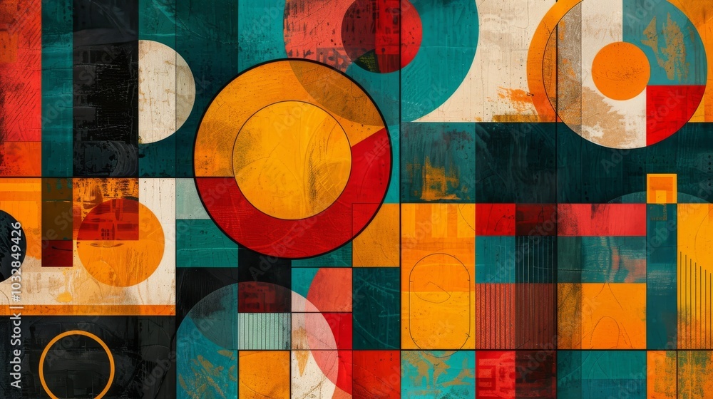 Poster a clean and minimalistic geometric design with scandinavian colors, using abstract shapes like recta