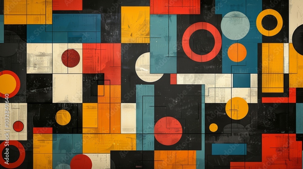 Poster a clean and minimalistic geometric design with scandinavian colors, using abstract shapes like recta