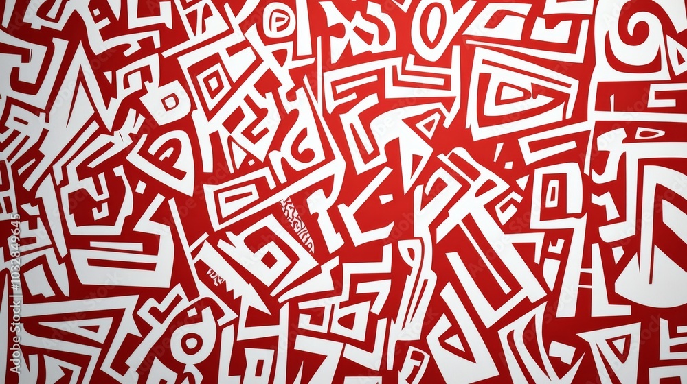 Poster abstract background with hieroglyphs. the chaotic arrangement of lines. plain red and white pattern