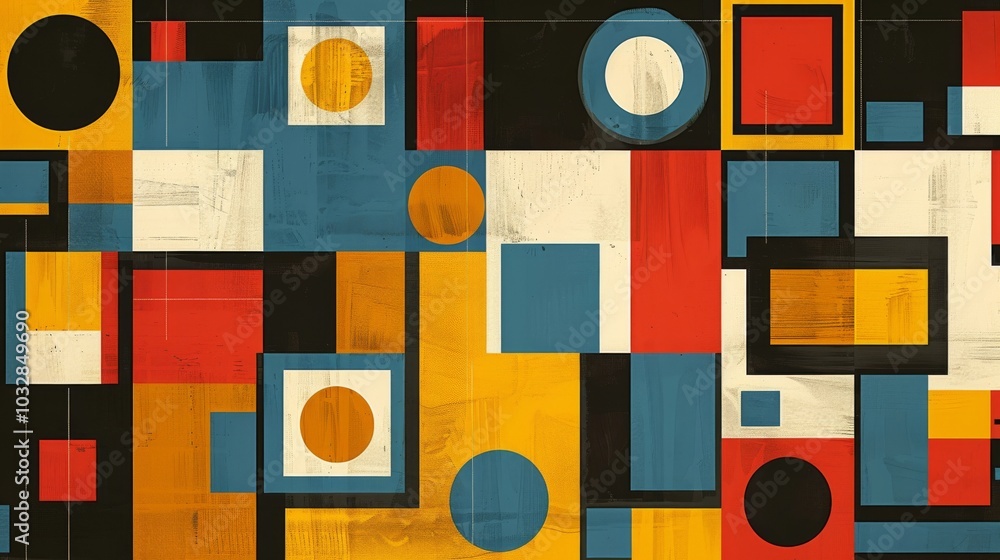 Poster a clean and minimalistic geometric design with scandinavian colors, using abstract shapes like recta