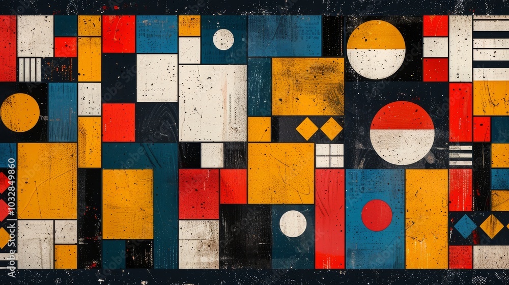Poster a clean and minimalistic geometric design with scandinavian colors, using abstract shapes like recta