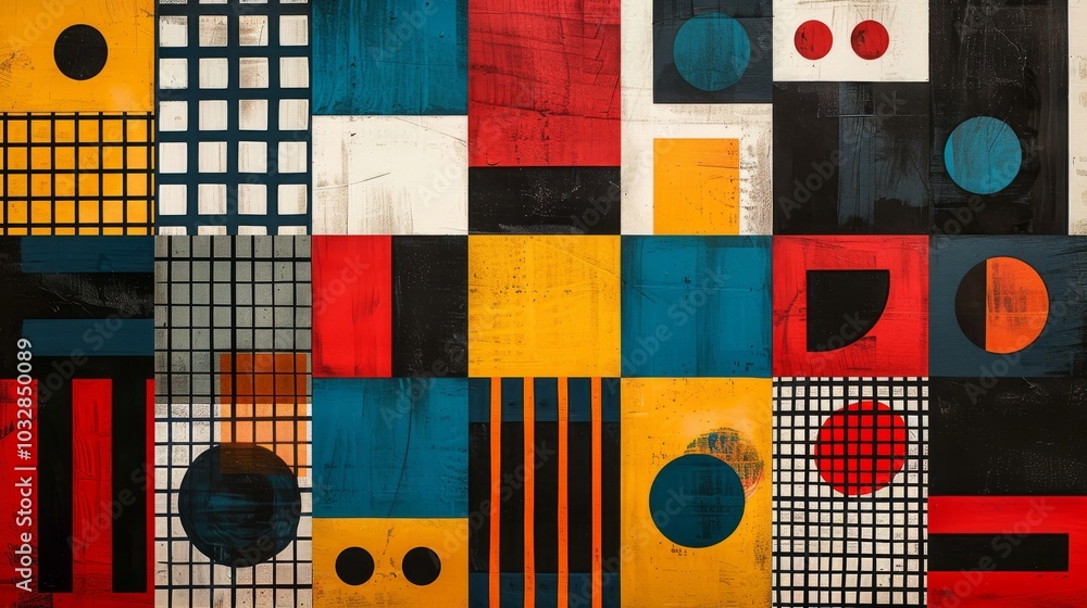 Poster a clean and minimalistic geometric design with scandinavian colors, using abstract shapes like recta