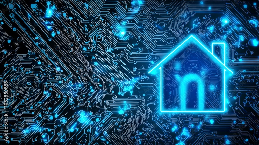 Poster iot smart home icon hologram displayed on cpu