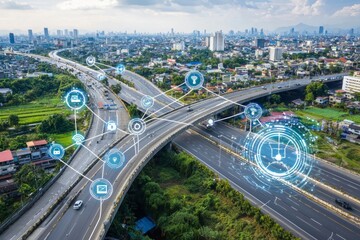 Fototapeta premium Network of smart cities and wireless communication, IoT (Internet of Things)
