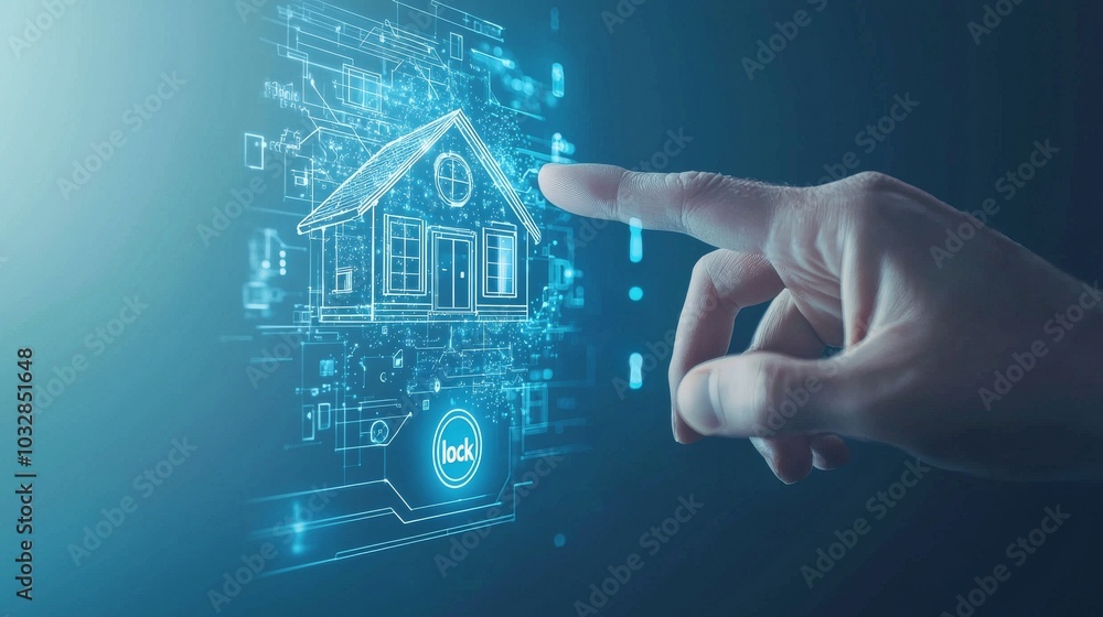 Poster an x-ray view of a smart house. a smartphone application controls the locks and windows over the int