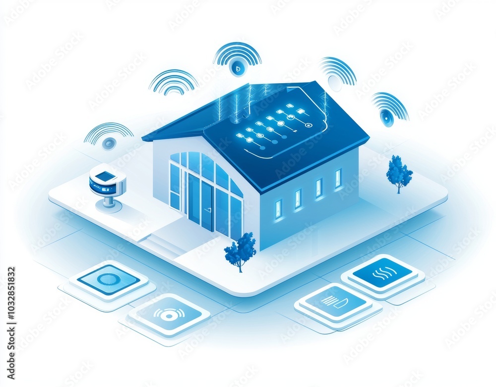 Poster internet of things concept. 3d isometric remote house control system. internet of things. connected 
