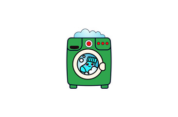 Vector illustration of a cartoon washing machine in bright colors	