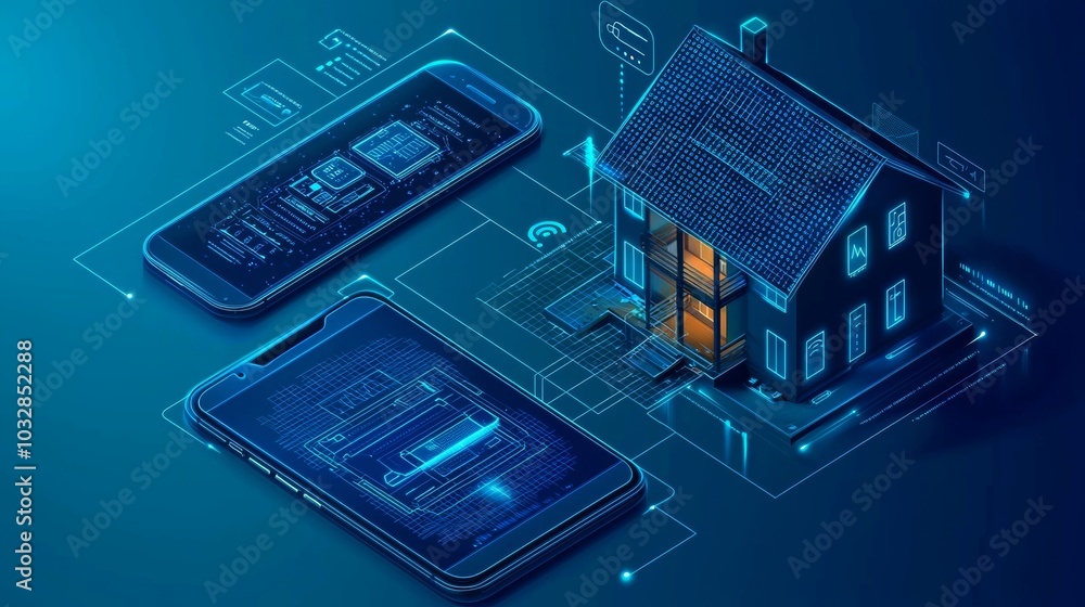 Poster doodles background with internet of things connections and devices controlled by your home network. 