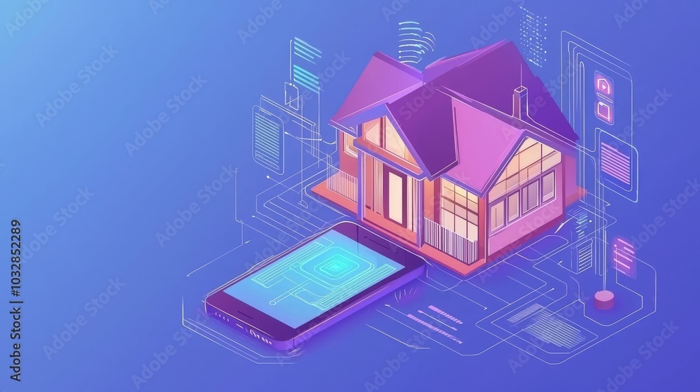 Poster connectivity and control of devices through the home network. iot doodle background.