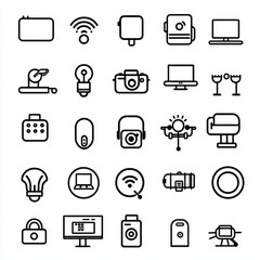 Set of smart device icons with a flat outline design for the internet of things.